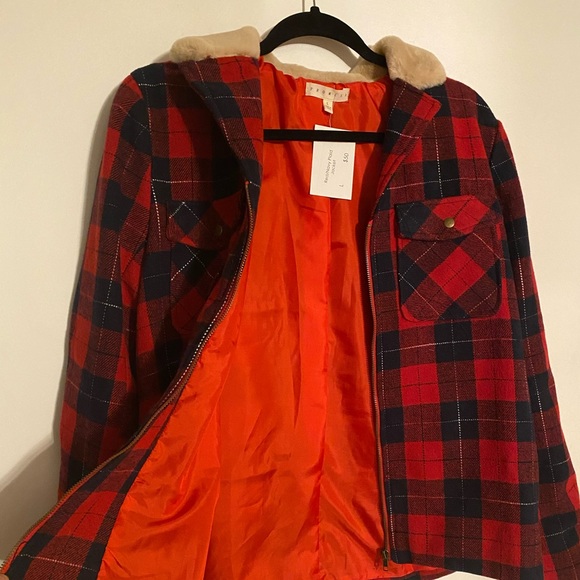 Plaid Jacket w/ Faux Fur Trim - Picture 4 of 8